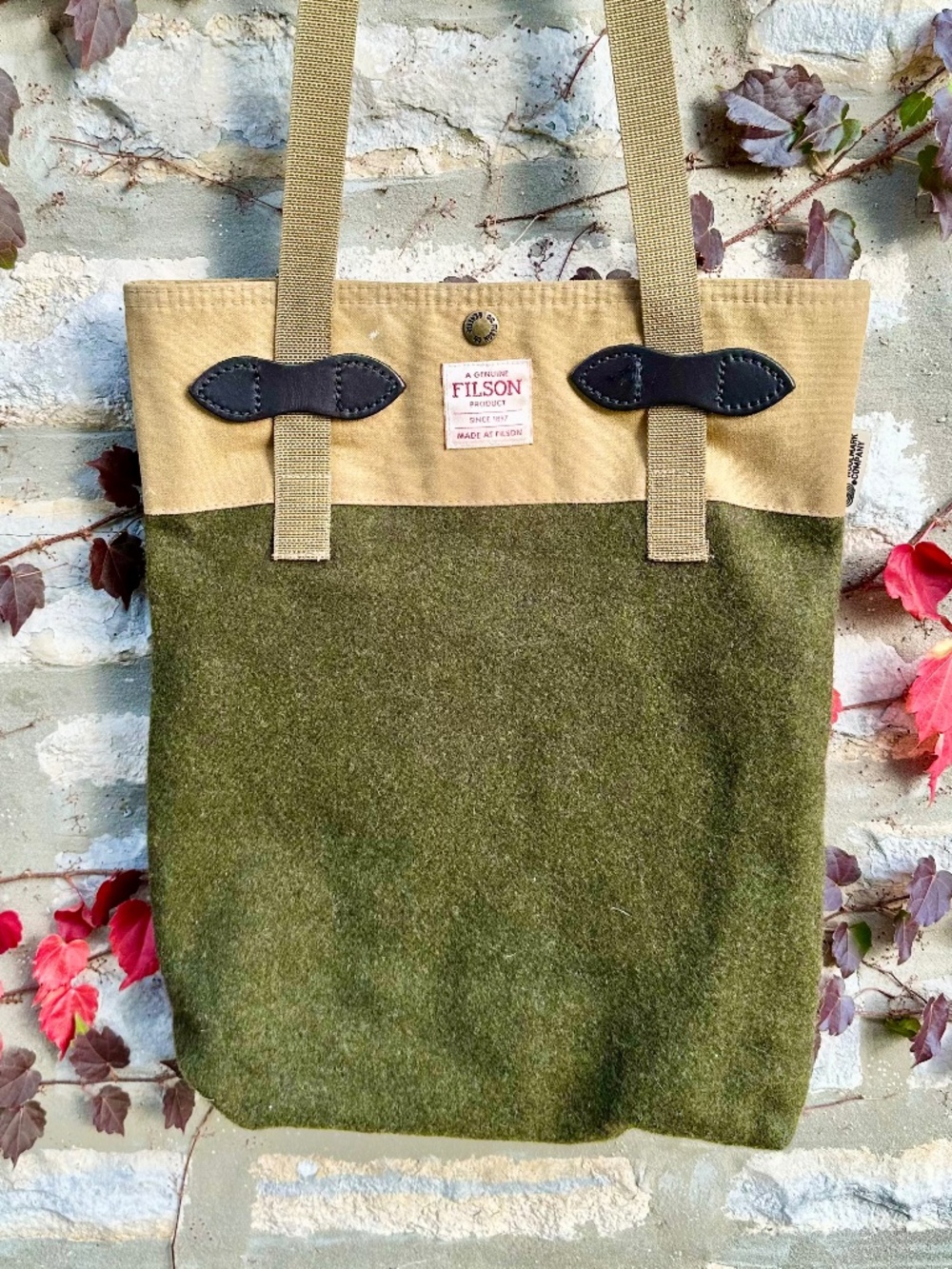Filson Wool Riverkeeper Green Khaki Nylon Strap Tote Bag TLC